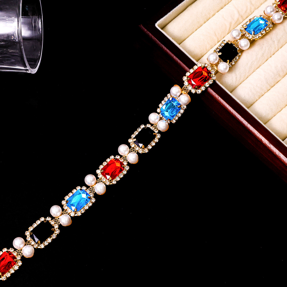 Rectangular Crystal & Pearl-Link Decorative Chain: supplied design and finish reference