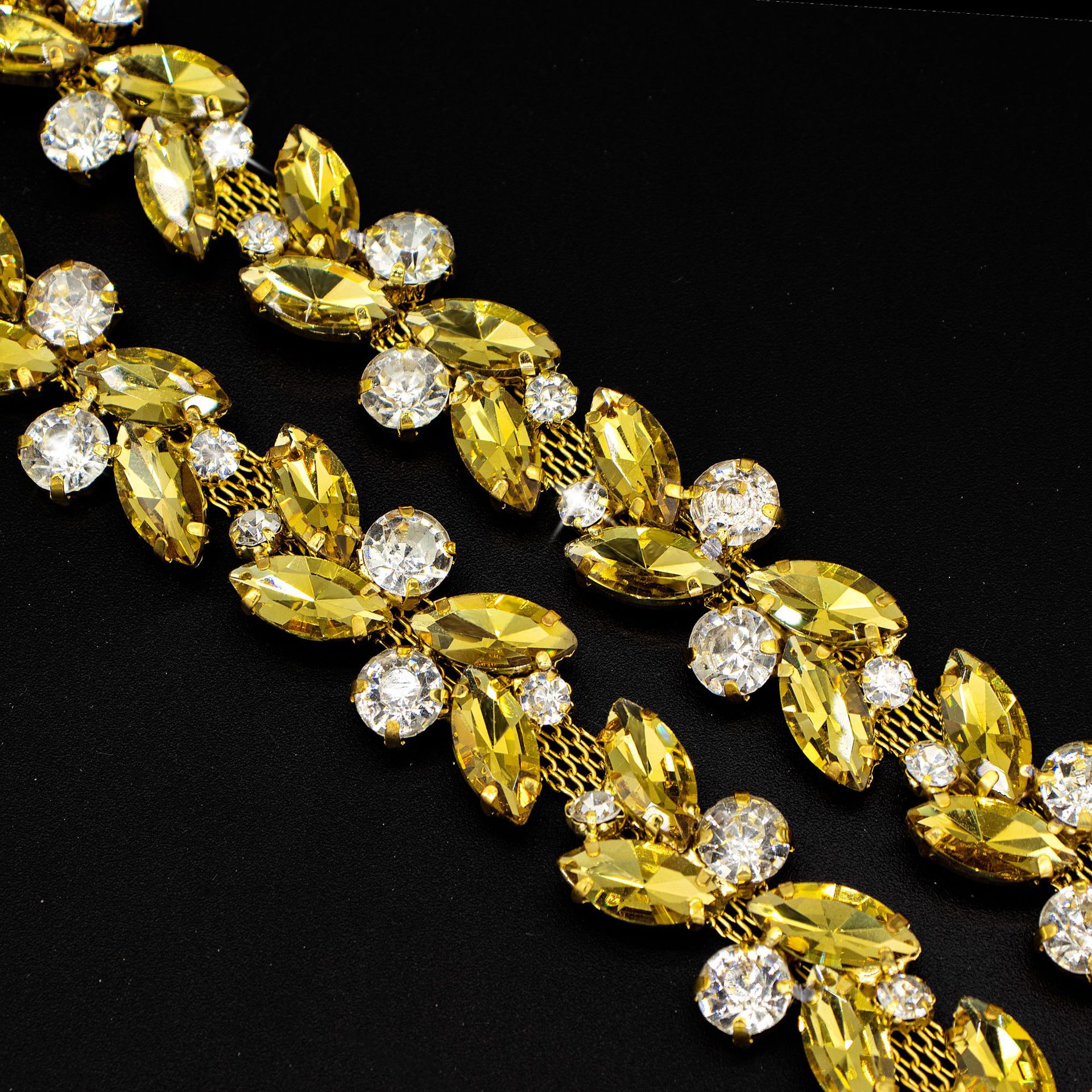 Sparse & Dense Marquise Glass Chain, 1.65 cm — marquise rhinestone chain/dense-(golden style) / Size 1/about 90cm, width 1.65cm
